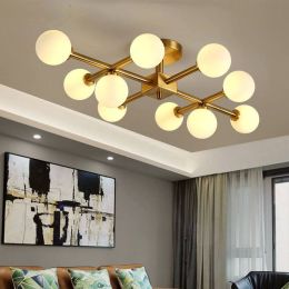 10 Heads Magic Restaurant Nordic Light for Living Room Bedroom Ceiling Lamp Glass Round Ball Molecule LED Chandelier Lighting