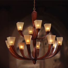 12-arm retro glass lamp wood lighting fixture Large resin glass chandelier American vintage chandelier for living room lustres