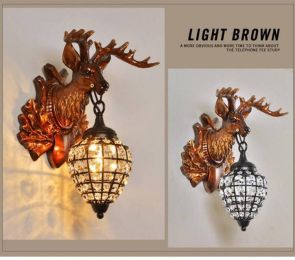 Abajur Wandlamp For American Village Bedroom Bedside Antler Wall Lamp Personality Living Room Entrance Hallway Deer Lights