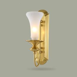 Hot Sale American Copper Wall Lamp European Living Room Bedroom Bedside Decoration Golden Glass Wall Light