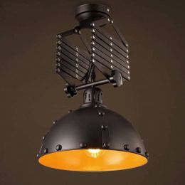 Lustres De Sala Telescopic Ceiling Lamp Industry Vintage Loft Iron Restaurant Bedroom Cafe Rivet LED Ceiling Light Fixture