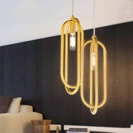 Sale  Nordic Modern Hotel Club Restaurant Chandelier Light Stainless Steel Annular Simple Home Decor Lamp Fixture
