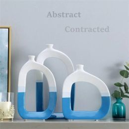 New Europe Ceramic Tabletop Vase Simple ceramic vase abstract creative vase blue yellow art decoration crafts