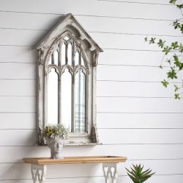 27&amp;quot; Farmhouse Style Vintage Wall Mounted French Distressed White Window Mirror Wood Accent Mirror