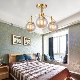 3 Heads American Copper Living Bed Room Ceiling Lights Nordic Post Modern Simple Restaurant Glass Home Decor Lightings Fixtures