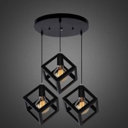 3PCS Pendant Lights Modern LED Pendant Lamp Metal Cube Cage Lampshade Lighting Hanging Light Fixture drop Light with led lamp
