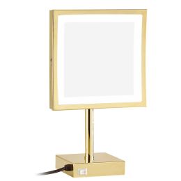 3X Magnification Square Gold Makeup Mirror Standing on Dressing Table Cosmetic Mirror with 3 Level Lights (Natural/Cool/Warm)