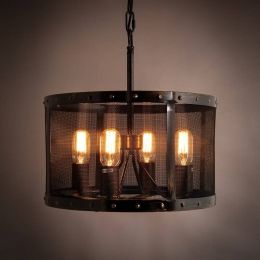 4 Head Loft  Industrial Lamp suspension luminaire Iron Net Bar Restaurant LED Pendant Lights Simple Circular Cage Deco Lamp