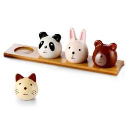 4pcs with bamboo tray Cute Animal Flavoring Jar Set Flavoring Bottle Kitchen Supplies Barbecue Pepper and Spice Jar Kitchen Jars