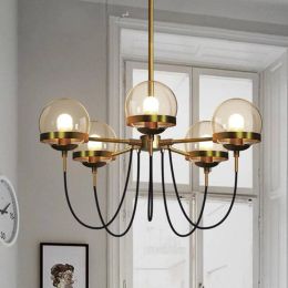 5 Heads Nordic Modern American Cafe  Restaurant LED Pendant Lamp Cognac Glass Ball Bedroom Home Deco Light Fixtures