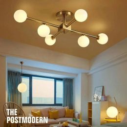6 Heads Nordic Modern Magic Living Bedroom Ceiling Lamp Simple Glass Lampshade Round Ball Molecule LED Chandelier Lighting