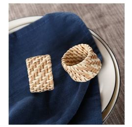 6pcs/Set Solid upscale hotel restaurant napkin folding flower cloth mouth, and handmade rattan napkin ring