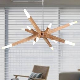 Abajur Designer Solid Wood Art LED Pendant Lights for Living Room Restaurant Clothing Store LED Wood Hanging Lamp