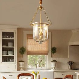 Abajur  Kitchen Restaurant Lighting American Copper Simple Glass Shade Study Living Room Bedroom Deco Pendant Lights