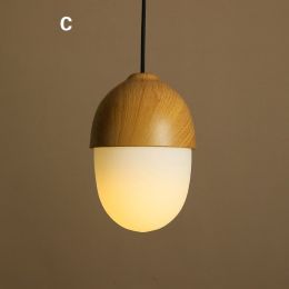 Adorable 1-Light White Glass Hanging Nut Pendant Light &amp;amp; Faux-Wooden Metal Top