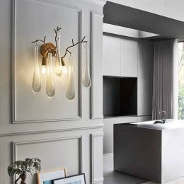 After The Modern Crystal Lamp Aisle Stairs Bedroom Bedside Lamp Wall Double  Creative Iron Hotel wall light Wall lamp glass