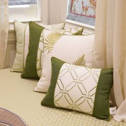 All Match Nordic Cushion Cover Geometry Green Luxury Embroidery Leaf Throw Decorative Pillows Car/Pillow Cover Housse De Coussin