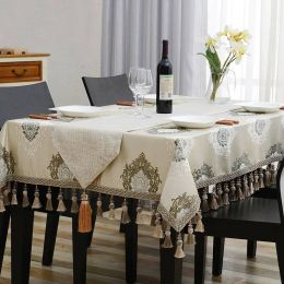 Amazing Design Embroidered Table Cloth Luxury Fine Precise Tassel Toalha De Mesa Euro Tablecloth Royal Dinning Table Covers