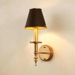 American Country Copper E14 LED Wall Lamp Bedroom Bedside Restaurant Deco Light Simple Living Room Copper Wall Lighting Fixture