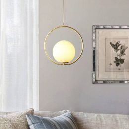American Industrial  Copper LED Glass Hanging Lamp for Living Room Bar Restaurant Loft Round Chandelier Lighting Fixtures