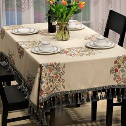 American Jacquard Table Cloth Circle Plants Tablecloth Luxury Tassel Edge Dinner Table Cover Kitchen tafelkleed,Wedding decor