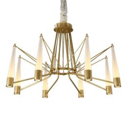 American style Chandelier light Real brass luxury Living room Crystal glass shade Droplight Post modern simple Lighting fixture
