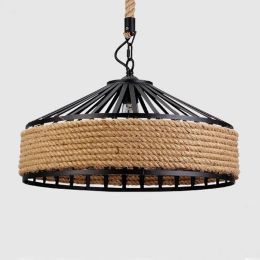 American style hemp rope hanging lamp dia 50cm Hand-woven wrought iron pendant lamps restaurant kitchen vintage light fixture