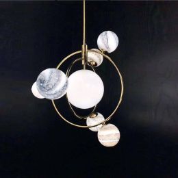 Art Deco Earth Gold LED luminaire 110V 220V LED Gold Pendant Lights Lamp 7/13 Glass ball Hanging Light For Bedroom Living room
