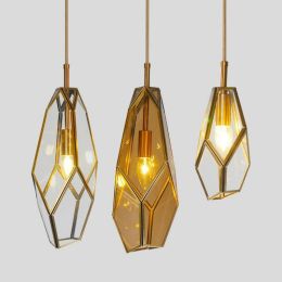 Bar 1 pcs art deco diamond pendant lamp for dining room Balcony Entrance Restaurant Glass Pendant Lights E27 Luminaire Suspendu