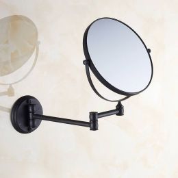 Bath Mirrors 8&amp;#39; Round Wall Makeup Mirror 3X1 Magnifying Mirrors Black Brass Double Side Beauty 360 Rotate Bathroom Mirror 1548