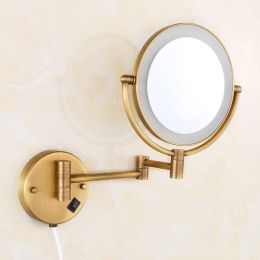 Bath Mirrors Brass Antique 8&amp;quot; Round Wall Mirrors of Bathroom Light LED Mirror Folding Cosmetic Vintage Mirror 2068F