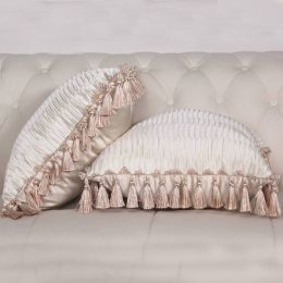 Beige Wrinkles Tassels Pillowcase Luxury Solid High Precision Fabric Cushion Cover Living Room Bedroom Sofa Car Buffer Wedding