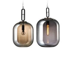Post modern pendant light cognac grey Glass lampshade Nordic Art Decoration hanging light E27 LED bulb warm white 3000K
