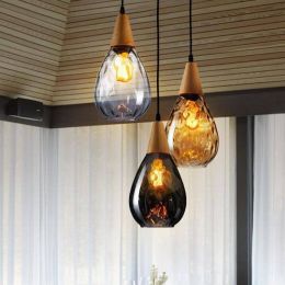 Black glass hanging lamp pendant light fixtures Kitchen Industrial E27 indoor Hanging Lights showcase color glass shade lantern