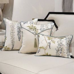 Blue Noble Cushion Cover Leaf Embroidery Cojines Decorativos Para Sofa Pillow Cover Cool Decorative Pillows Housse De Coussin