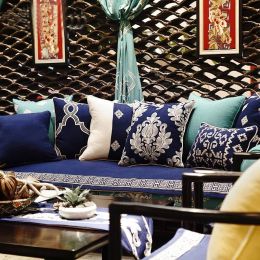 Blue World Top Luxury Cushion Cover Embroidery Pillow Cover Breathable Throw Pillows Cojines Decorativos Para Sofa Commission