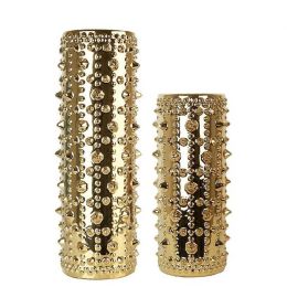 Cactus Pattern Golden Ceramic Straight Flower Continental Home Living Room Decorative Vase