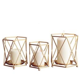 Nordic Style Candle Holder Gold Geometric Metal Iron Art Candle Base Restaurant Party Night Light Decoration Adornment Crafts