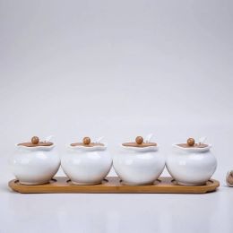 Ceramic seasoning jar Oilcan 4piece/set and tray spice rack salt and pepper spice jar kitchen tools keuken hulpjes cooking tools