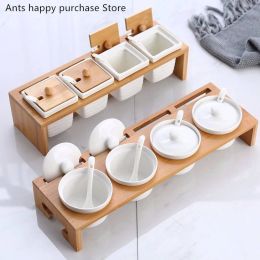 Ceramic spice box Spice jar set Household spice jar Salt tank Pepper cans Kitchen supplies Seasoning cartridge cover
