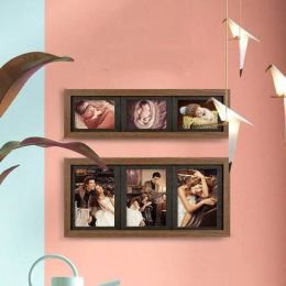 Children&amp;#39;s photo frame set three-frame 5 inch 7 inch baby Siamese photo combination wood grain photo frame wall Korean version