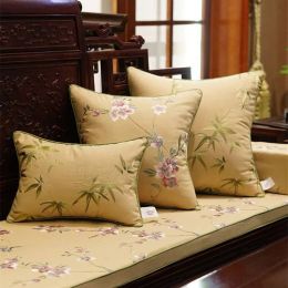 Embroidery Cushion Cover Elegant Bamboo Leaves Pillowcases Yellow Coussin de salon Pillow Cover Ramadan Decor Almofada
