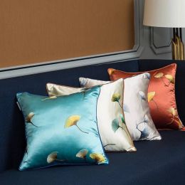Imitation Silk Cushion Cover Embroidery Leaf Luxury Pillow Cover Throw Pillows Christmas Cojines Decorativos Para Sofa