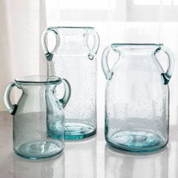 InsFashion creative clear jar vase with handle for japanese style home decor and art shop decor