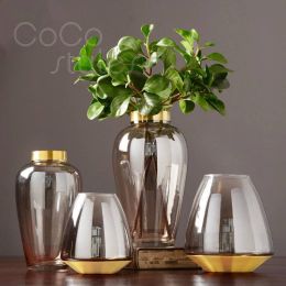 InsFashion top quality handmade glass vase with brass for modern french style home decor and flower shop