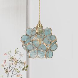 Contemporary Creative Glass Petal Shade &amp;amp; Wrought Iron Single Light Pendant Light in Brass Finish