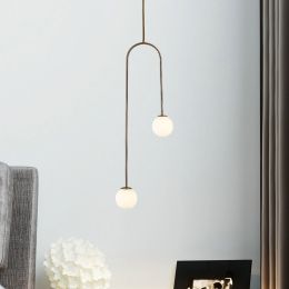 Contemporary Luxury Metal Gold Rod Globe Glass Shade 2-Light Pendant Light