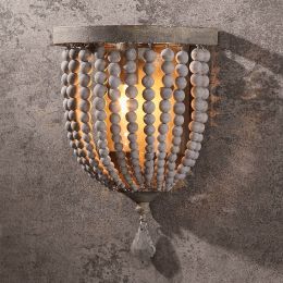 Country Style Single Light Wood Beaded Decorative Indoor Wall Sconce in Distressed