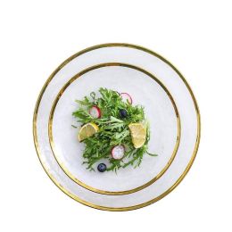 Creative Glass Plate Gold Rim Dinnerware Tableware Fruit Salad Fruit Round Dish Breakfast Cake Pastry Saucer Home Decoration