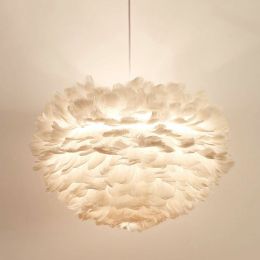 Creative Modern Handcrafted Feather&amp;amp;Metal Round Pendant Light 5-Light in White